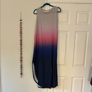 Sleeveless Ombre Maxi Dress in Gray, Pink & Navy